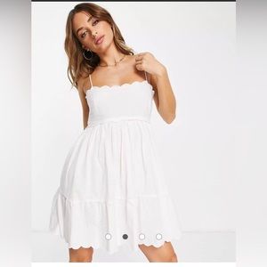 ASOS DESIGN scallop edge cut out back mini sundress in white（us10) and blue(us8)